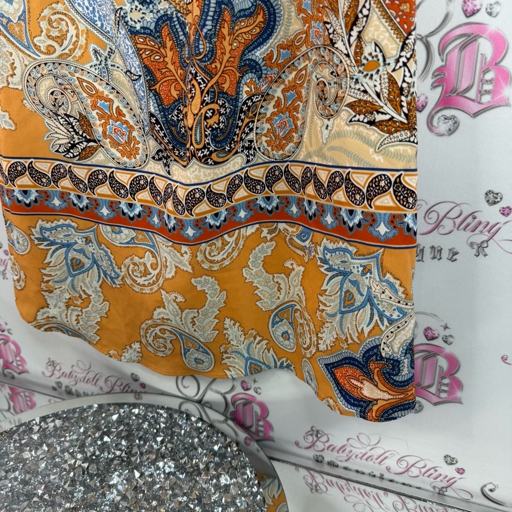 Lila rose dress flowy ornate orange blue white Paisley Print Sleeveless Dress - Picture 3 of 11